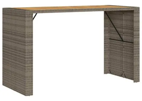 Masă bar grădină, blat lemn acacia, gri 185x80x110 cm poliratan - 2/5