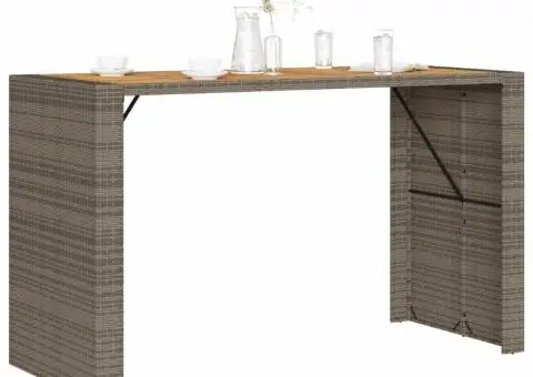 Masă bar grădină, blat lemn acacia, gri 185x80x110 cm poliratan - 4/5