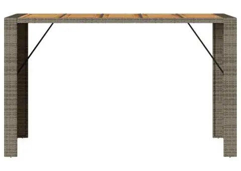 Masă bar grădină, blat lemn acacia, gri 185x80x110 cm poliratan - 5/5