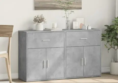 Dulapuri, 2 buc., gri beton, 60x31x70 cm, lemn prelucrat - 1/5