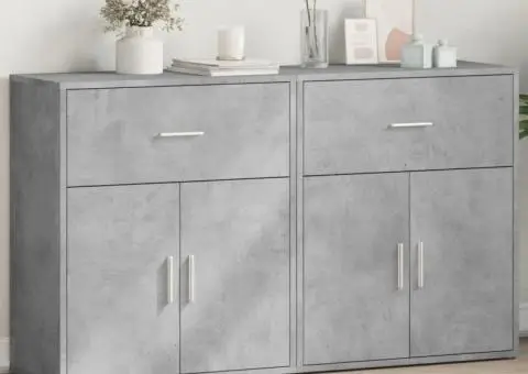 Dulapuri, 2 buc., gri beton, 60x31x70 cm, lemn prelucrat - 3/5