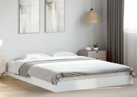 Cadru de pat, alb, 150x200 cm, lemn prelucrat - 1/5