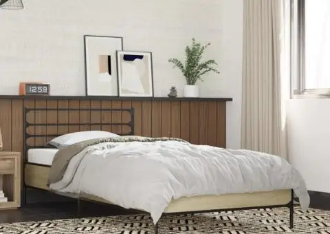 Cadru de pat, stejar sonoma, 100x200cm, lemn prelucrat și metal - 1/5