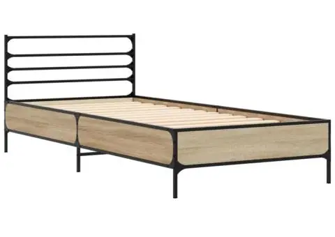 Cadru de pat, stejar sonoma, 100x200cm, lemn prelucrat și metal - 3/5
