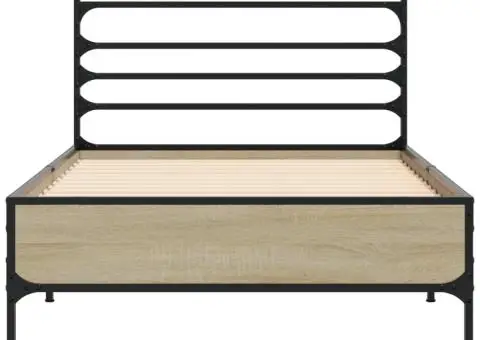 Cadru de pat, stejar sonoma, 100x200cm, lemn prelucrat și metal - 4/5