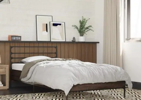 Cadru de pat, stejar maro, 75x190 cm, lemn prelucrat și metal - 1/5