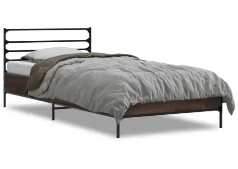 Cadru de pat, stejar maro, 75x190 cm, lemn prelucrat și metal - 2/5