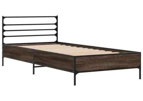 Cadru de pat, stejar maro, 75x190 cm, lemn prelucrat și metal - 3/5