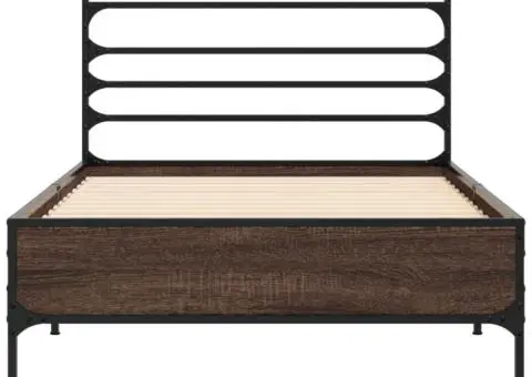 Cadru de pat, stejar maro, 75x190 cm, lemn prelucrat și metal - 4/5