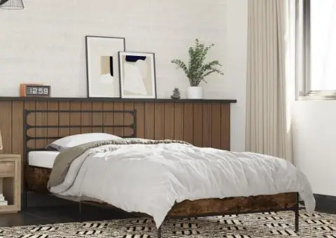 Cadru de pat, stejar fumuriu, 75x190cm, lemn prelucrat și metal - 1/5