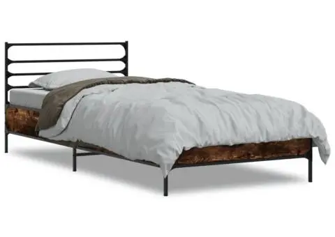 Cadru de pat, stejar fumuriu, 75x190cm, lemn prelucrat și metal - 2/5