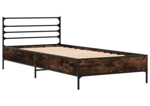 Cadru de pat, stejar fumuriu, 75x190cm, lemn prelucrat și metal - 3/5
