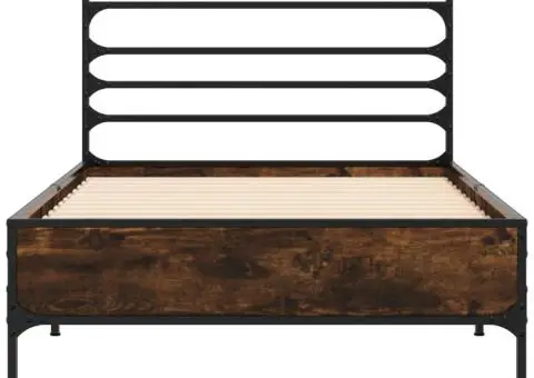 Cadru de pat, stejar fumuriu, 75x190cm, lemn prelucrat și metal - 4/5