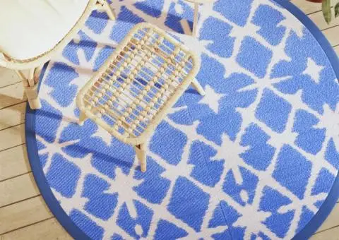 Covor de exterior, ARAKIL albastru și alb, Ø160 cm, PP - 1/5