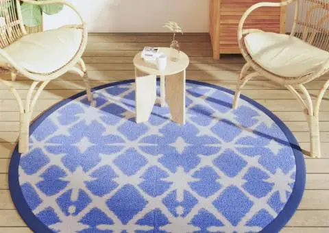 Covor de exterior, ARAKIL albastru și alb, Ø160 cm, PP - 3/5