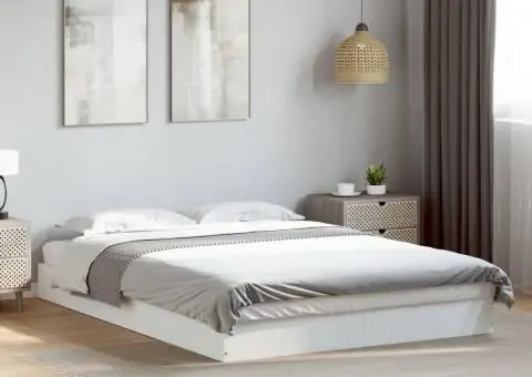 Cadru de pat, alb ,135x190 cm, lemn prelucrat - 1/5