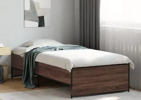 Cadru de pat, stejar maro, 90x200 cm, lemn prelucrat și metal - 1/5