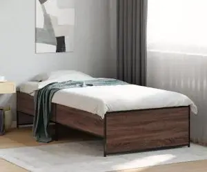 vidaXL Cadru de pat, stejar maro, 90x200 cm, lemn prelucrat și metal