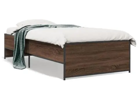 Cadru de pat, stejar maro, 90x200 cm, lemn prelucrat și metal - 2/5