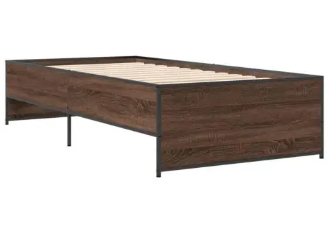 Cadru de pat, stejar maro, 90x200 cm, lemn prelucrat și metal - 3/5