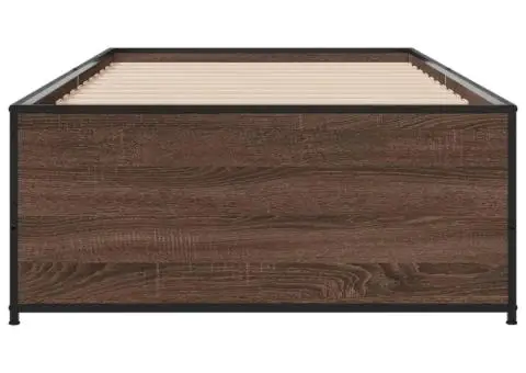 Cadru de pat, stejar maro, 90x200 cm, lemn prelucrat și metal - 4/5