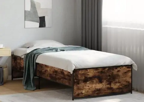 Cadru de pat, stejar fumuriu, 75x190cm, lemn prelucrat și metal - 1/5