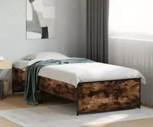 vidaXL Cadru de pat, stejar fumuriu, 75x190cm, lemn prelucrat și metal