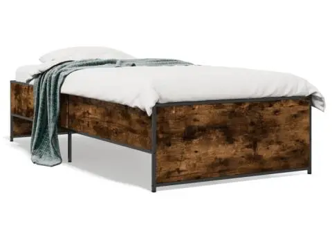 Cadru de pat, stejar fumuriu, 75x190cm, lemn prelucrat și metal - 2/5