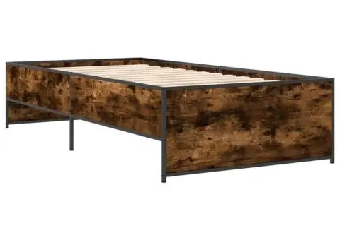 Cadru de pat, stejar fumuriu, 75x190cm, lemn prelucrat și metal - 3/5
