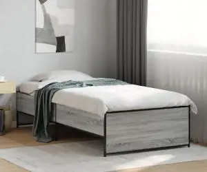 vidaXL Cadru de pat, gri sonoma, 100x200 cm, lemn prelucrat și metal