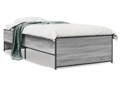 Cadru de pat, gri sonoma, 100x200 cm, lemn prelucrat și metal - 2/5