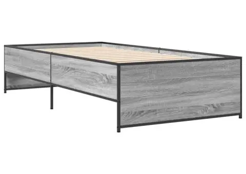 Cadru de pat, gri sonoma, 100x200 cm, lemn prelucrat și metal - 3/5