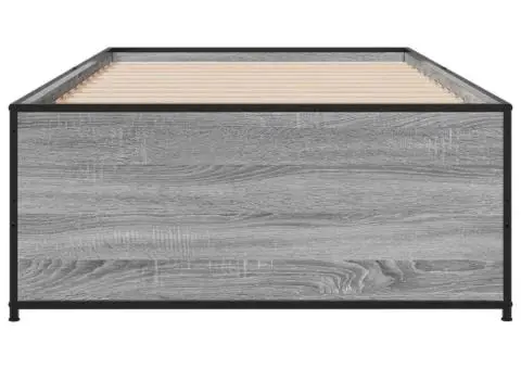 Cadru de pat, gri sonoma, 100x200 cm, lemn prelucrat și metal - 4/5