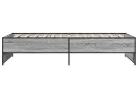 Cadru de pat, gri sonoma, 100x200 cm, lemn prelucrat și metal - 5/5