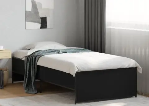 Cadru de pat, negru, 75x190 cm, lemn prelucrat și metal - 1/5