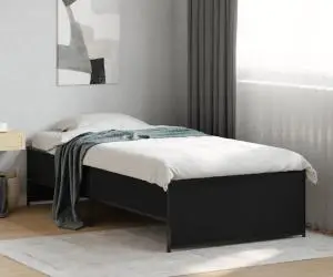 vidaXL Cadru de pat, negru, 75x190 cm, lemn prelucrat și metal