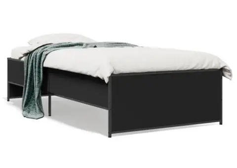 Cadru de pat, negru, 75x190 cm, lemn prelucrat și metal - 2/5