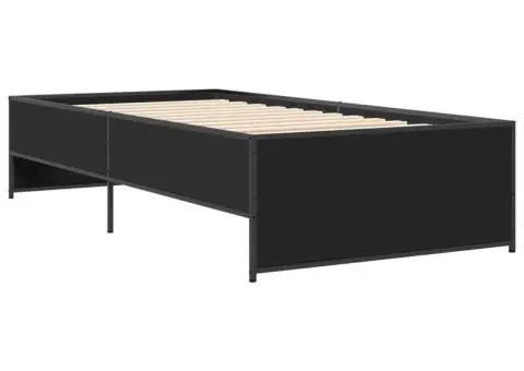 Cadru de pat, negru, 75x190 cm, lemn prelucrat și metal - 3/5