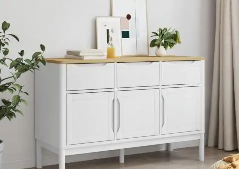 Dulap FLORO, alb, 114x43x74 cm, lemn masiv de pin - 3/5