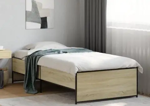 Cadru de pat, stejar sonoma, 90x190 cm, lemn prelucrat și metal - 1/5