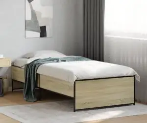 vidaXL Cadru de pat, stejar sonoma, 90x190 cm, lemn prelucrat și metal