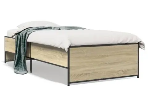 Cadru de pat, stejar sonoma, 90x190 cm, lemn prelucrat și metal - 2/5