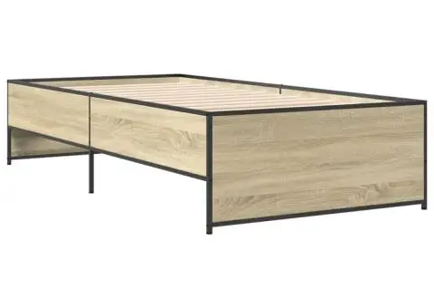 Cadru de pat, stejar sonoma, 90x190 cm, lemn prelucrat și metal - 3/5