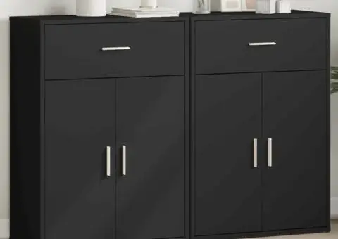 Dulapuri, 2 buc., negru, 60x30x84 cm, lemn prelucrat - 1/5