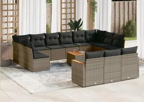 Set mobilier de grădină cu perne, 14 piese, gri, poliratan - 1/5