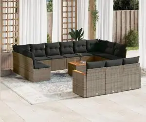 vidaXL Set mobilier de grădină cu perne, 14 piese, gri, poliratan