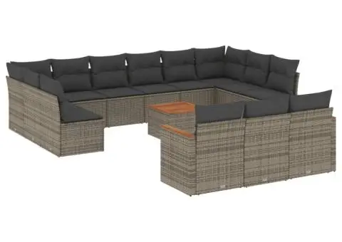 Set mobilier de grădină cu perne, 14 piese, gri, poliratan - 2/5