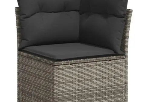 Set mobilier de grădină cu perne, 14 piese, gri, poliratan - 4/5