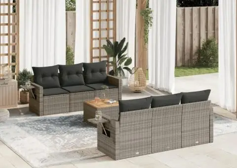 Set canapele de grădină, 7 piese, cu perne, gri, poliratan - 1/3