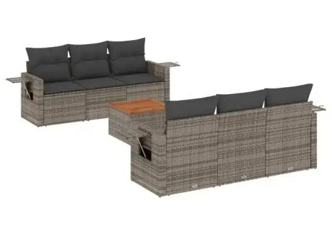 Set canapele de grădină, 7 piese, cu perne, gri, poliratan - 2/3